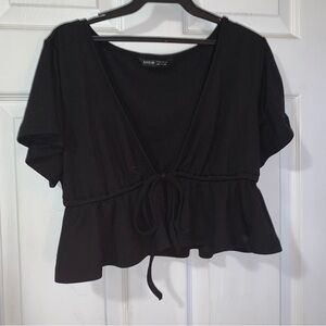 Tie front short sleeve top with peplum bottom